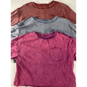 Lot Of 3 BOHO FEELS Short Sleeve Pocket Oversized T Shirts Casual FP Indie Top S